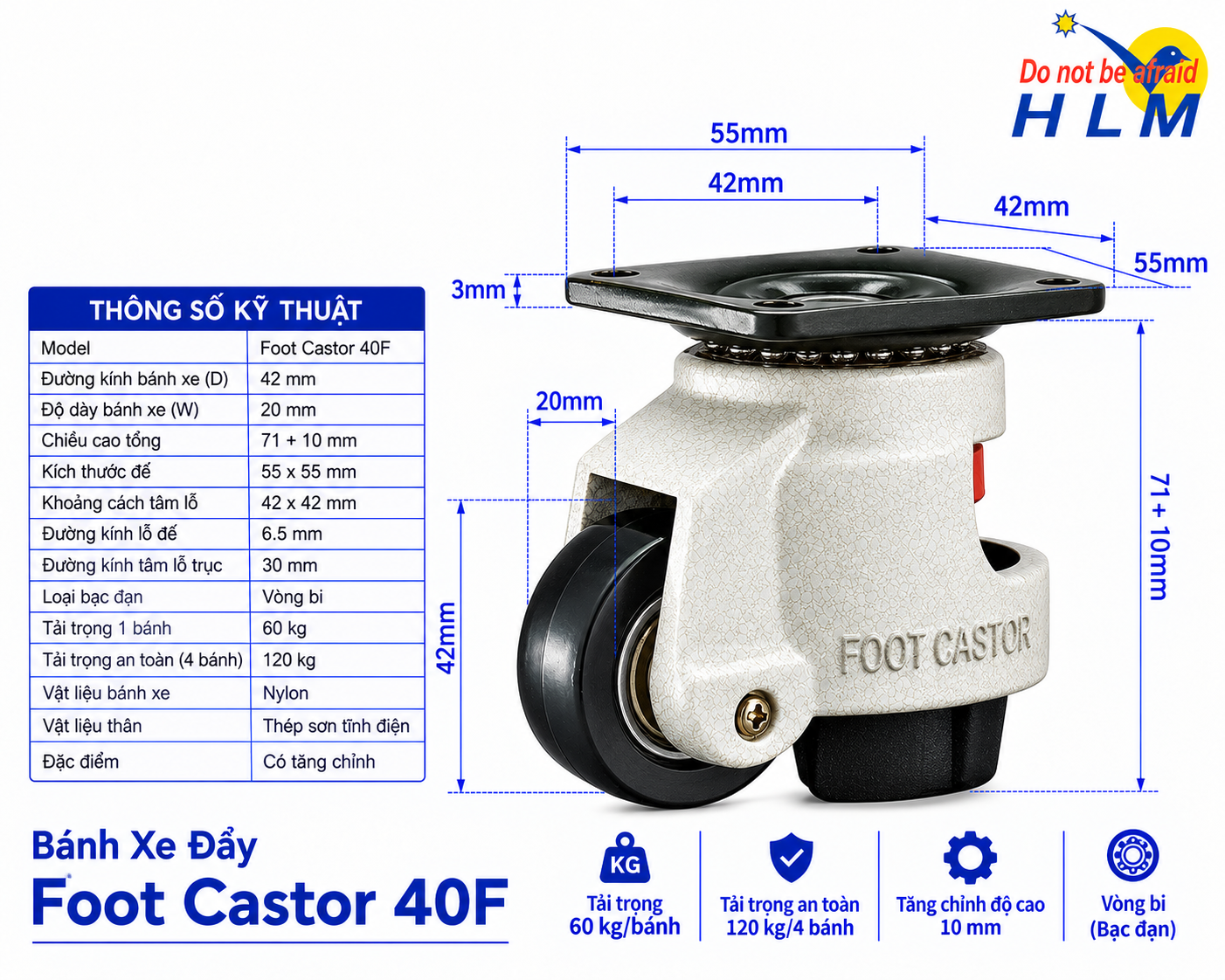Bánh xe đẩy Foot Castor 40F