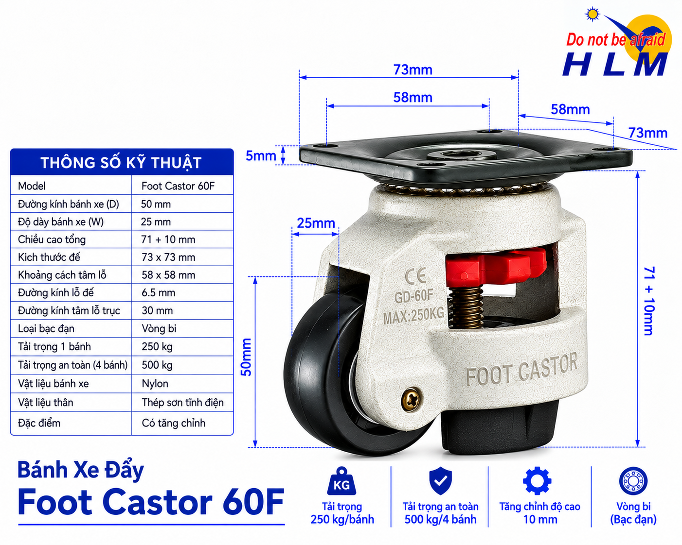Bánh xe đẩy Foot Castor 60F