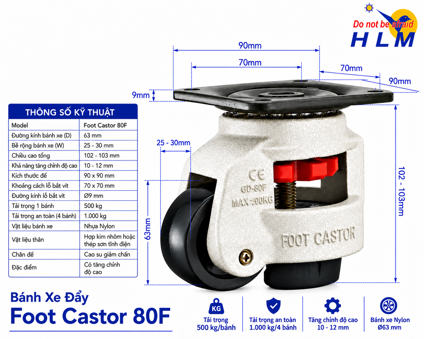 Bánh xe đẩy Foot Castor 80F