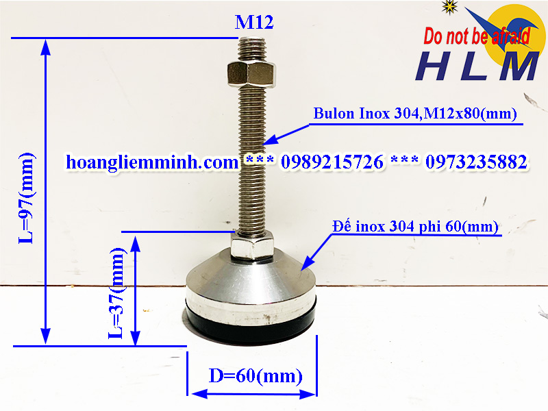 Chân tăng chỉnh inox D60M12xL100(mm)