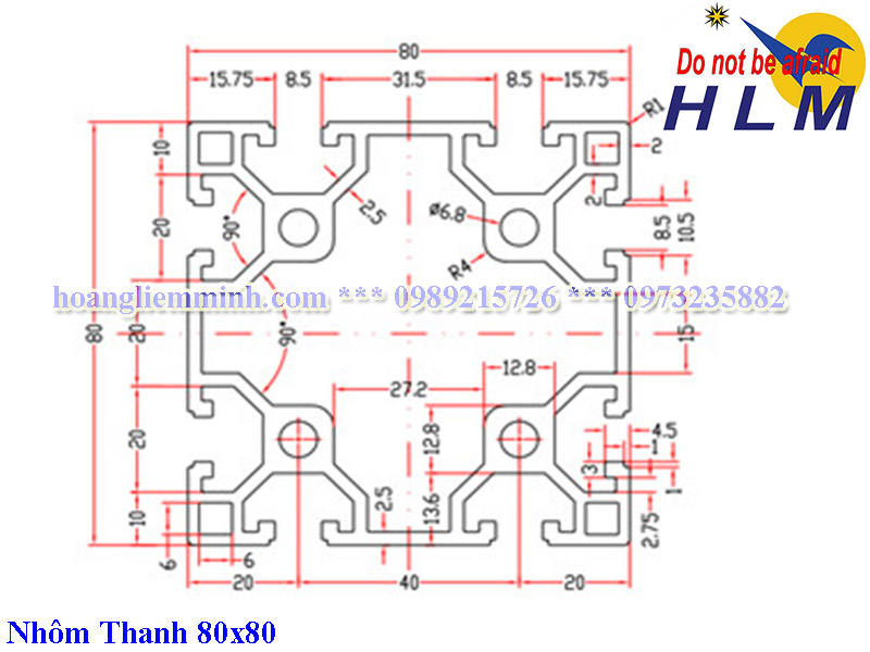 Nhôm định hình 80x80