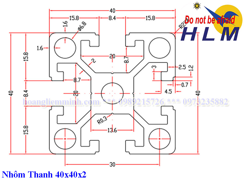 Nhôm Định Hình 40x40x2