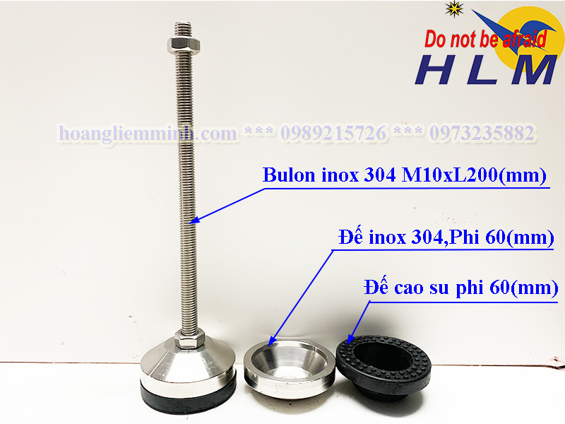 Chân tăng chỉnh chịu lực Inox 304 D60 M10xL200(mm)