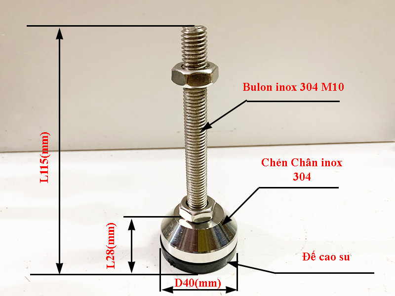 Chân Tăng Chỉnh Chịu Lực Inox D40M10xL100(mm)