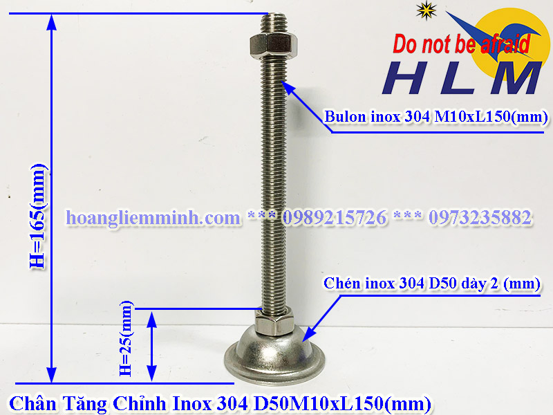 Chân Tăng Chỉnh inox 304 D50M10xL150(mm)