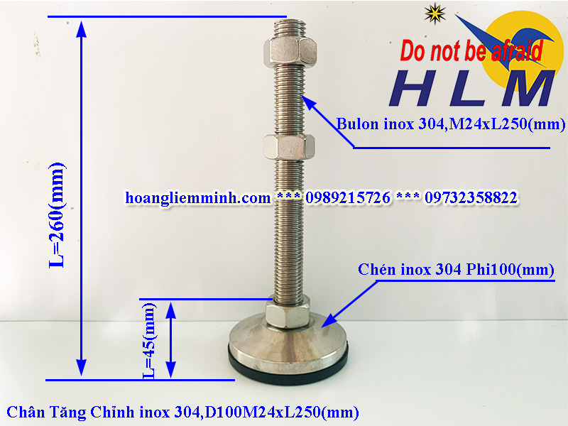 CHÂN TĂNG CHỈNH INOX D100M24XL250(mm)