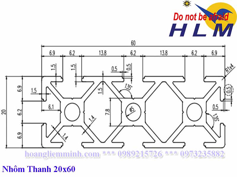 Nhôm định hình 20x60
