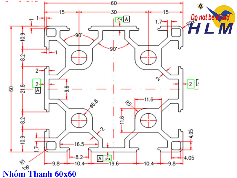 Nhôm định hình 60x60B