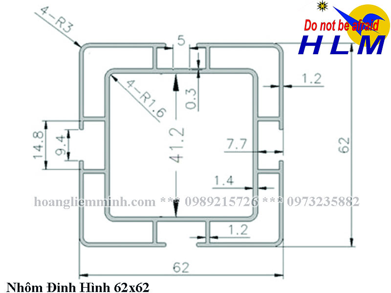 Nhôm đinh hình 62x62