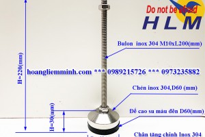 Chân tăng chỉnh chịu lực Inox 304 D60 M10xL200(mm)