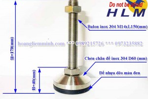 Chân Tăng Chỉnh Chịu Lực Inox 304 D60m14xL150(mm)