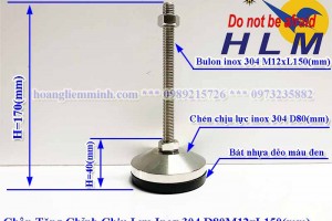 Chân Tăng Chỉnh Chịu Lực Inox 304 D80M12xL150(mm)