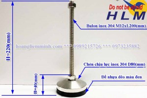 Chân tăng chỉnh chịu lực inox 304 D80M12xL200(mm)