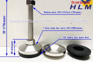 Chân tăng chỉnh chịu lực inox 304 D80M16xL150(mm)