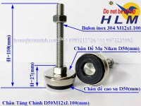 Chân Tăng Chỉnh Đế Cao Su D50M12xL100(mm)