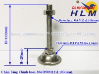 Chân tăng chỉnh inox 304 D50M12xL100(mm)